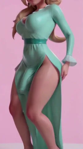 1Girl, Ai Generated and Aqua Dress Futanari Scene