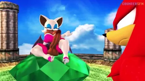 Knuckles Der Igel und Rouge Die Fledermaus (Sonic (Reihe)) — 1Junge, 1Futa und wütendes Gesicht