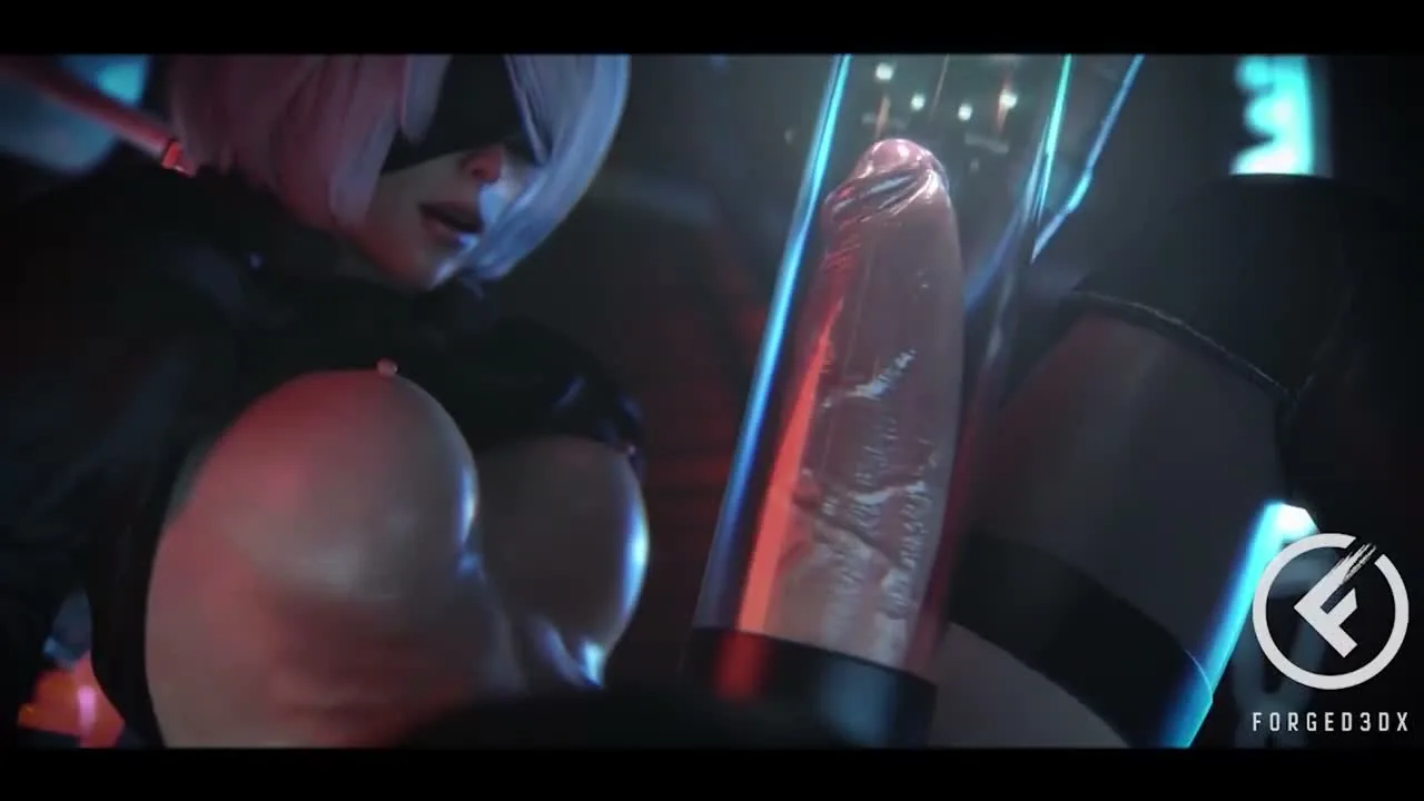 The alluring android 2B is strapped in and ready to upload her DNA.