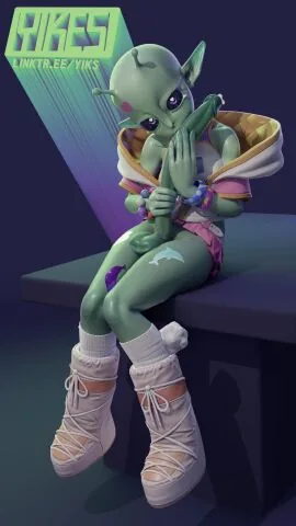 Alien, Alien Girl and Autofellatio Futanari Scene