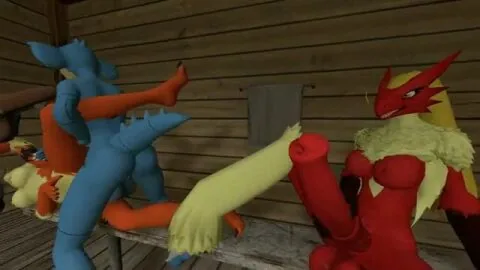 Arcanine and Blaziken (Game Freak) — 1Girl, 3Futas and Balls
