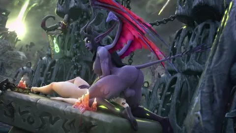 Illidan Stormrage and Sylvya Felstorm (Blizzard Entertainment) — 1Futa, 1Girls and Anklet