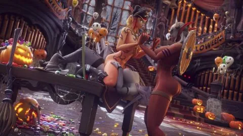 Blood Elf and High Elf (Halloween) — 1Girls, 2Futas and Areolae