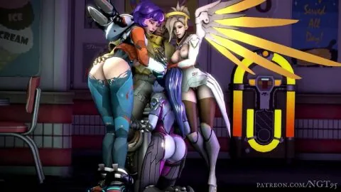 Mercy and Widowmaker (Overwatch) — 1Other, 3Girls and Ass Grab