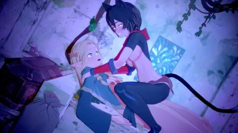 :3, Cat Ears and Cat Tail Futanari Scene