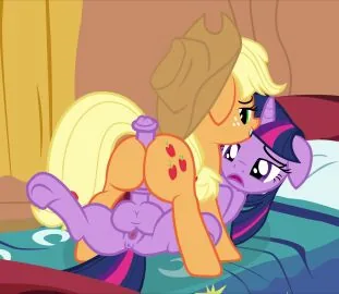 Applejack and Twilight Sparkle (Hasbro) — Anus, Ass and Ball Slap