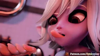 Elfa is fucked by a dragon girl with double cock with cum inside pussy