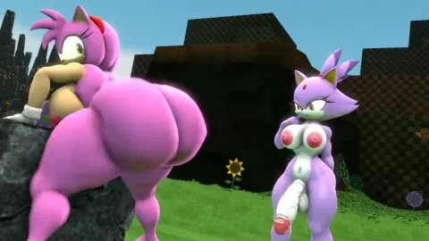 Amy Rose and Blaze The Cat (Sonic (Series)) — 1Futa, 1Girls and Anthro