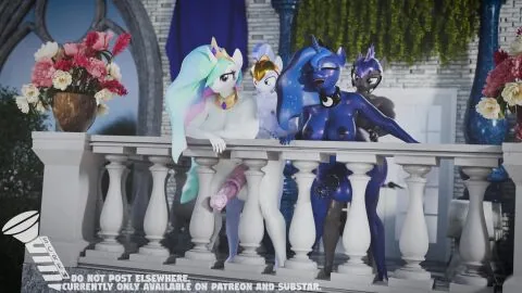 Princess Celestia and Princess Luna (Friendship Is Magic) — Anthro, From Behind and Futanari