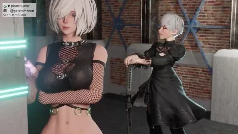 Yorha 2B and Yorha 9S (Nier: Automata) — 1Dickgirl, 1Femboy and 1Futa