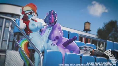 Rainbow Dash and Twilight Sparkle (My Little Pony) — Big Balls, Big Breasts and Fellatio