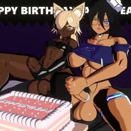 2Girls, Black Hair and Blonde Hair Futanari Scene
