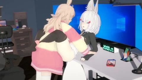 Nekopara Futanari Scene: 1Futa, 1Girls and Ahoge